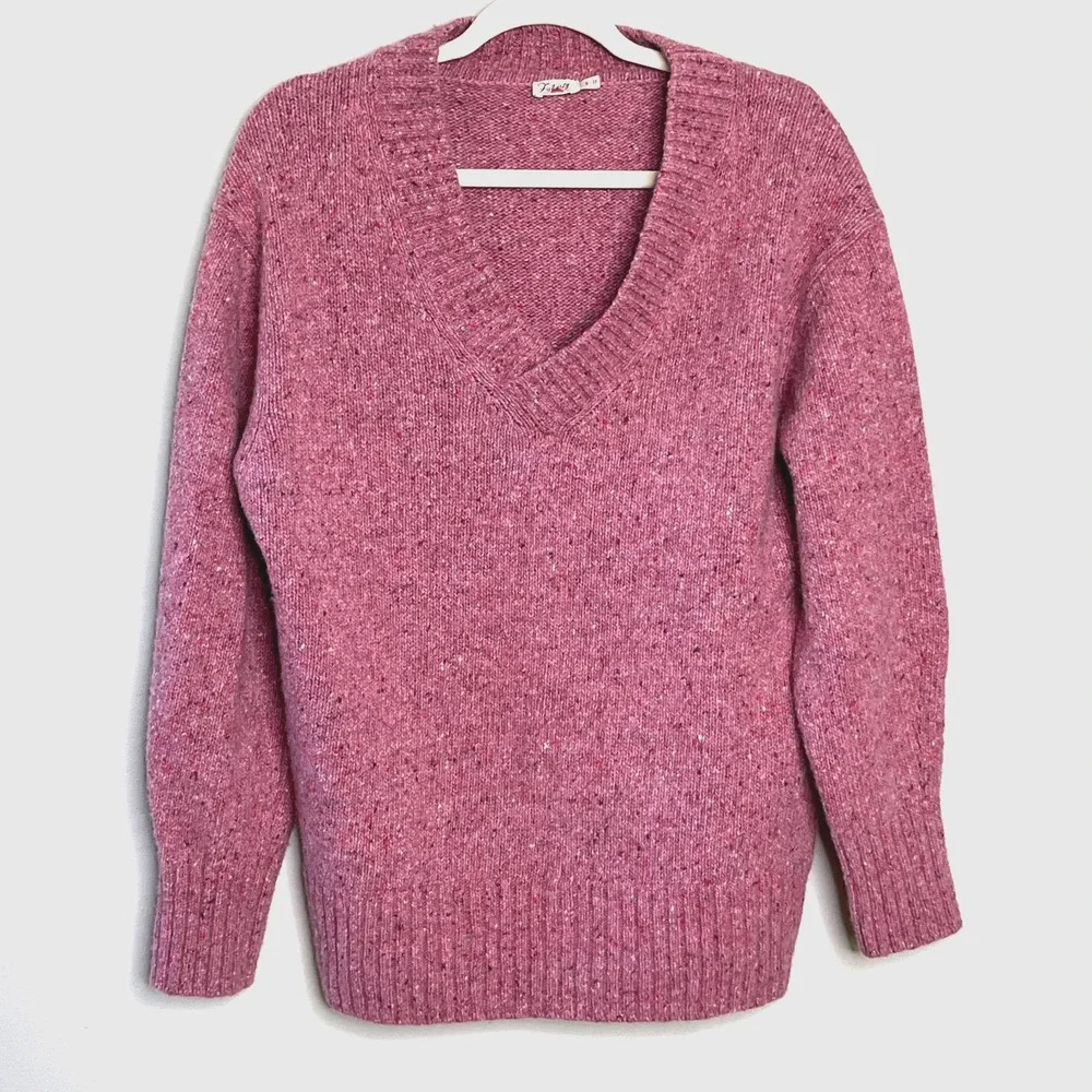Faherty Driftwood Donegal Merino Wool Blend Sweater Oversized S Pink V-Neck Soft
